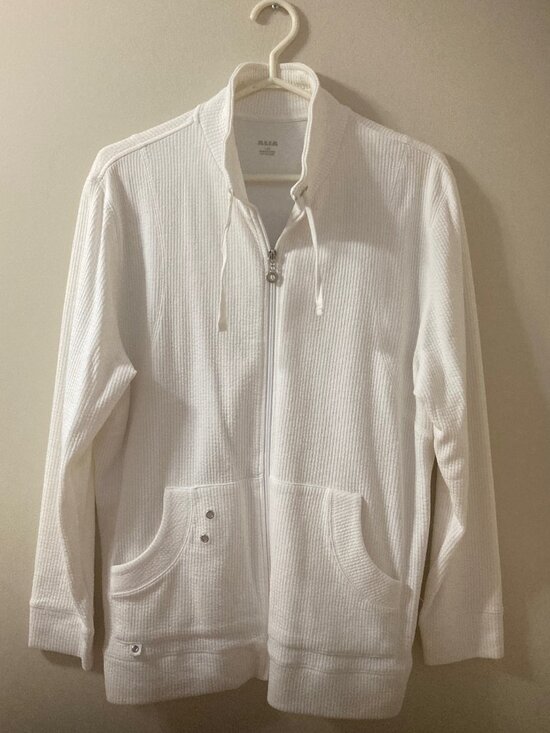 Alia Jackets & Blazers - Alia White Ribbed Zip-Up Jacket